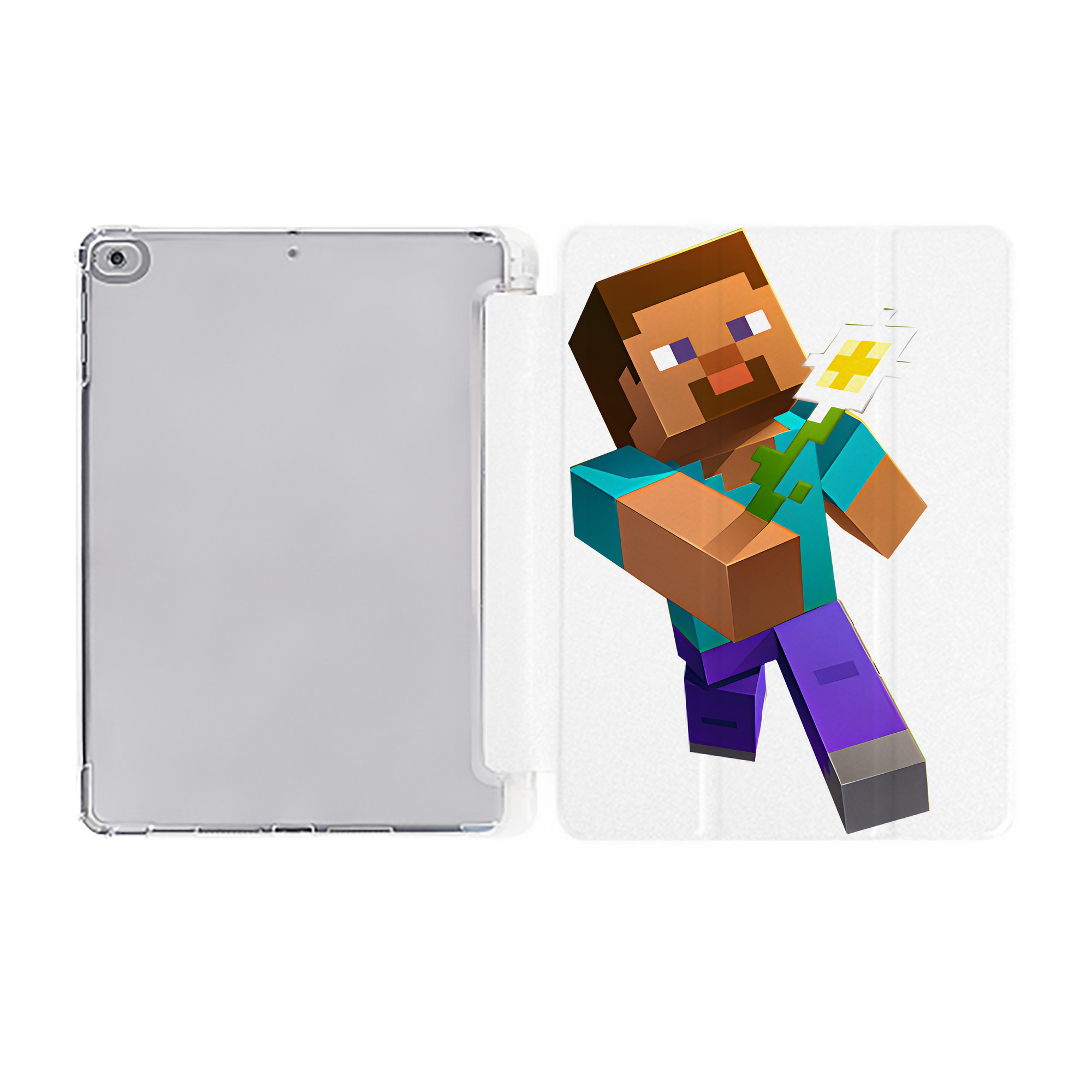 （画像用） マインクラフト ブロックの世界 Minecraft MC Block world IPad ケース ペン収納付き 三つ折りスタンド PUレザー×シリコン 対応機種9.5/10.5/10.9インチ